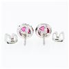 Image 3 : 14k White Gold 1.35 ctw Round Prong Pink Tourmaline & Diamond Halo Stud Earrings