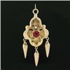 Image 2 : Antique Victorian 14k Gold Etruscan Revival Red Stone Leaf Tassel Dangle Pendant