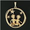 Image 3 : Vintage 14K Gold 0.18 ctw Diamond Angel Gemini Zodiac Sign Large 3D Charm Pendan