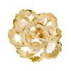 Image 4 : Vintage Carved Angel Skin Coral Rose Bouquet 14K Gold Textured Leaf Halo Brooch