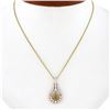 Image 1 : 18K Gold 1.20 ctw White & Yellow Diamond Open Teardrop Dangle Pendant w/ 18" Cha