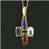 Image 5 : Vintage 18K Yellow Gold Amethyst Blue Topaz Garnet Green Stone Pendant Necklace