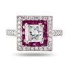 Image 1 : 1.30 ctw CENTER Diamond and 0.68 ctw Ruby Platinum Ring (1.72 ctw Diamonds)