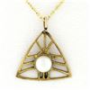 Image 1 : Antique Victorian 14k Gold Open Triangle 3.5mm Pearl Lavalier Pendant 18" Chain