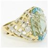 Image 4 : 14k Gold & Platinum 19.49 ctw Large GIA Aquamarine & Diamond Basket Weave Ring