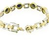 Image 3 : Vintage 18K & 14K TT Gold Round Bezel Sapphire & Baguette Diamond Link Bracelet