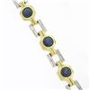 Image 5 : Vintage 18K & 14K TT Gold Round Bezel Sapphire & Baguette Diamond Link Bracelet
