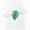 Image 1 : Vintage 14K White Gold 0.71 ctw FINE Pear Colombian Emerald Solitaire Bypass Rin