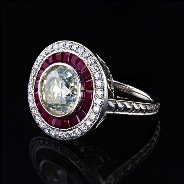 3.18 ctw CENTER Diamond and 1.66 ctw Ruby 18K White Gold Ring (3.64 ctw Diamonds
