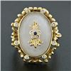 Image 2 : Vintage 18k Gold Oval Cut Frosted Quartz Rock Crystal Diamond & Sapphire Ring