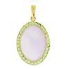 Image 5 : Vintage 18k Gold Oval Cabochon Lavender Jade w/ Green Stone Frame Large Pendant