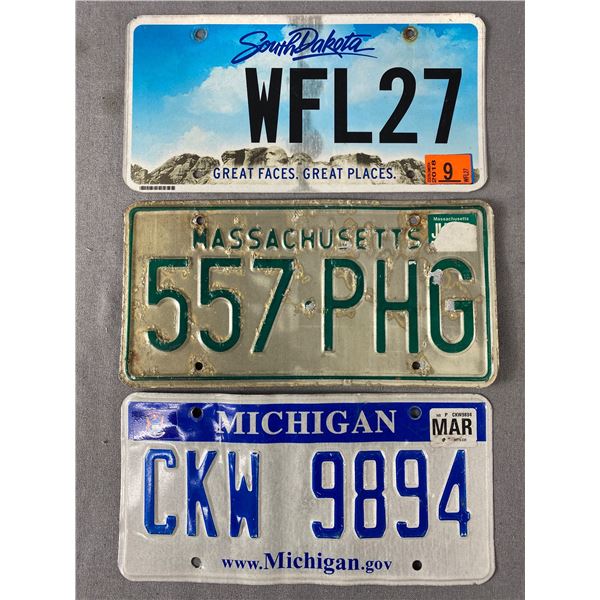 Lot Of 3 License Plates - South Dakota, Massachusetts & Michigan