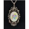 Image 2 : Antique Enamel 2.5" Pendant 24" Chain Necklace.