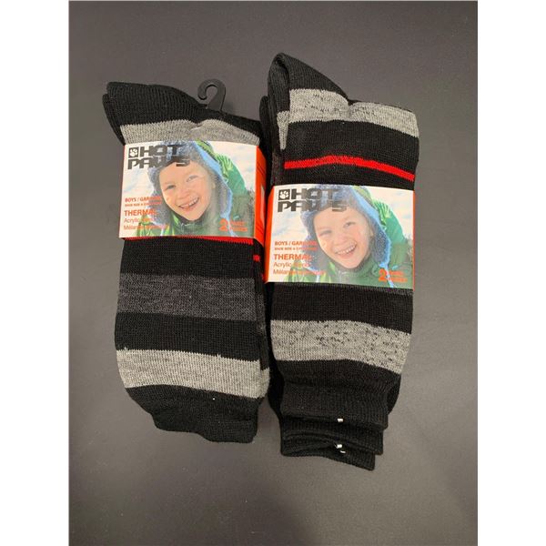Hot Paws Boys Thermal Acrylic Blend Socks (2 x 2- Size 4-7)