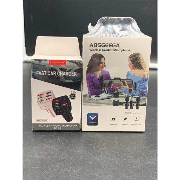 Fast Car Charger & Wireless Lavalier Microphone