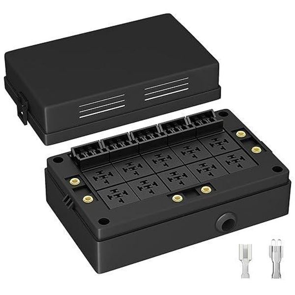 DAIERTEK Fuse Relay Box 12V Automotive 10 Slots Relay Holder 15 Slots ATC/ATO Fuse Holder Universal 
