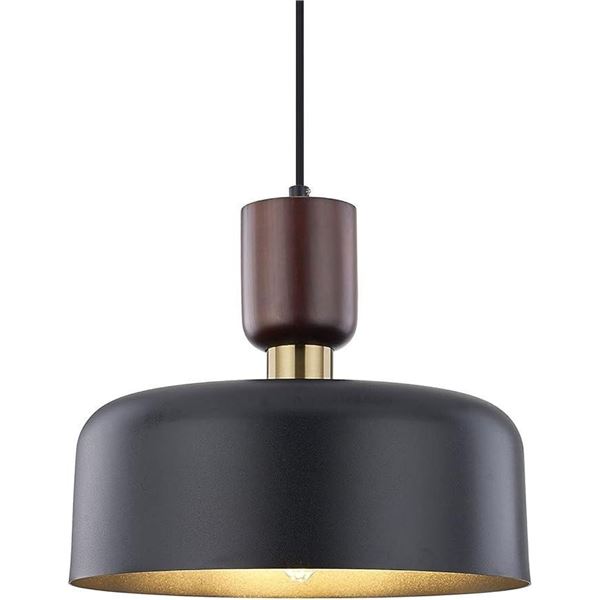 Modern Pendant Lighting,12 Inch Pendant Lamp,Wood and Brass Accent,Adjustable Metal Hanging Light Fi