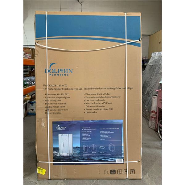 Dolphin plumbing 48" rectangular black shower kit 48"x32"x79.2"