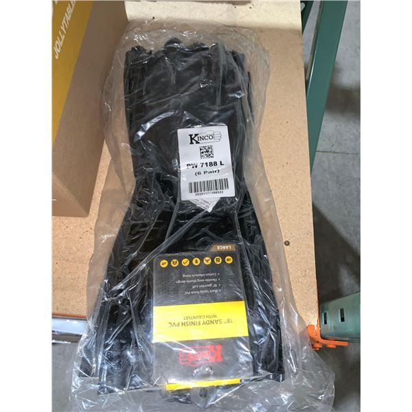 Kinco 18" Sandy Finish PVC With Gauntlet Gloves Size Large 6 Pairs