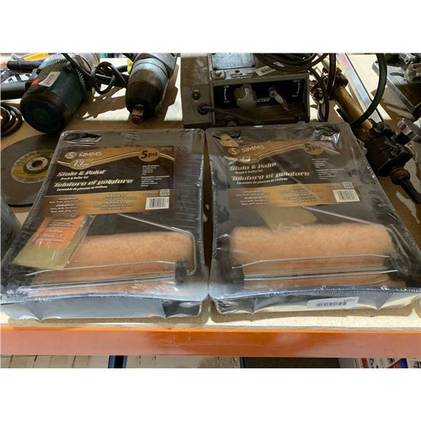 Simms 5 piece stain & paint brush & roller set, lot of 2 sets