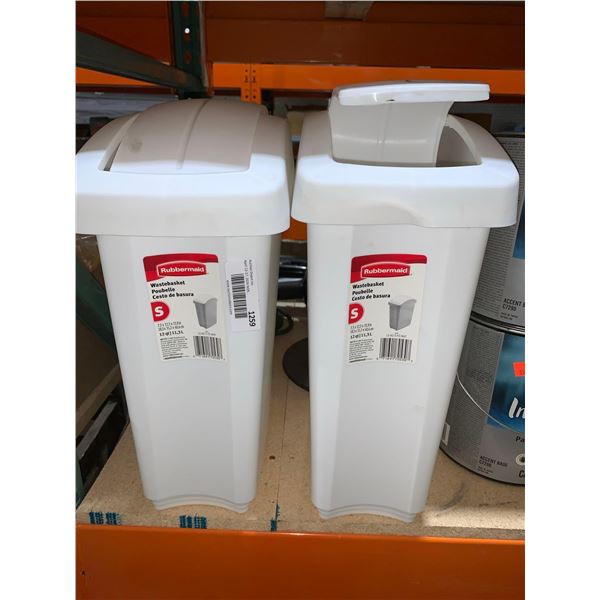 Lot of 2 Rubbermaid waste baskets with lids