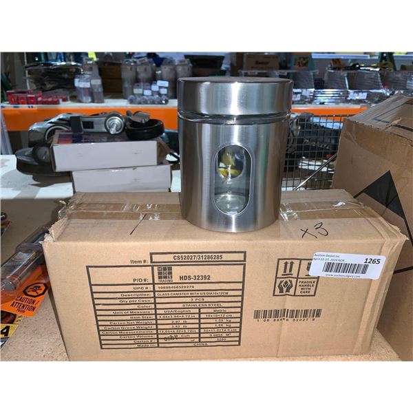 Lot of 3 glass cannisters with stainless steel outer shell