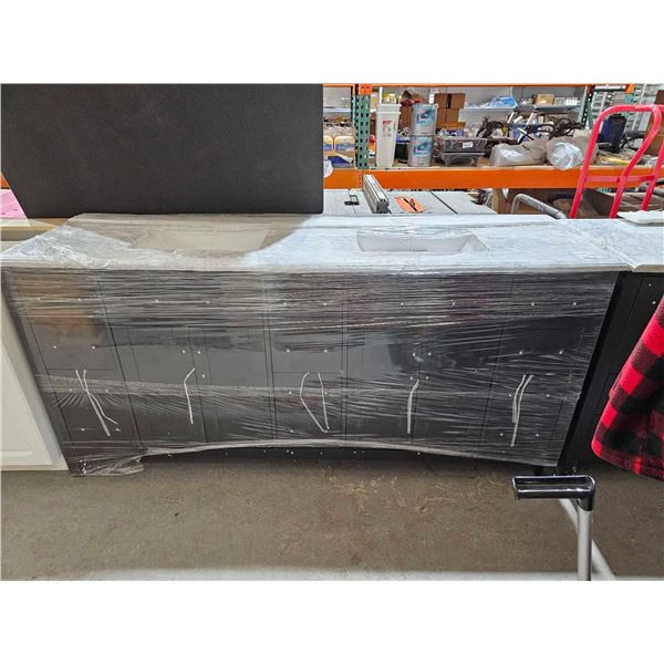 Brown Dual Sink, Marble Top Bathroom Vanity 72Lx22Dx35"T NEW crack on top