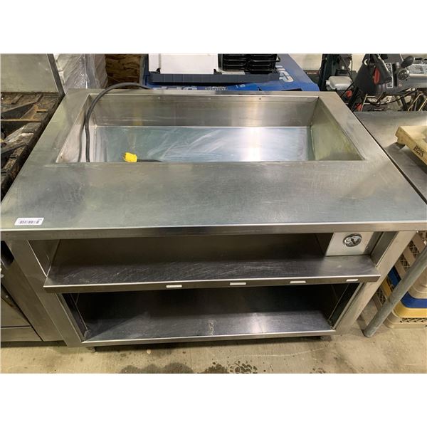 Finntech 48 inch stainless steel warming well prep station with shelves