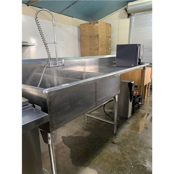 Commercial Stainless Steel Double well sink with run off and flex rinse  faucet