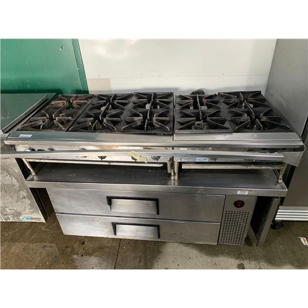US Range 10 Burner Commercial Gas Cook Station with double warming base