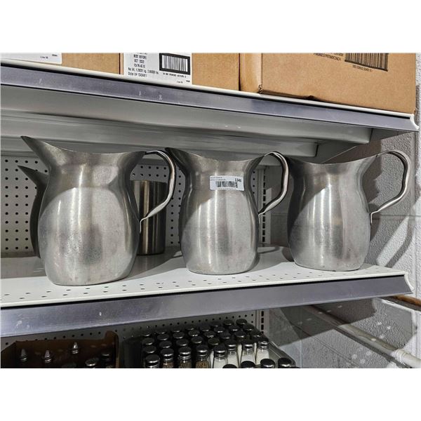Lot of 3 Stainless Steel Commercial Water Pitchers