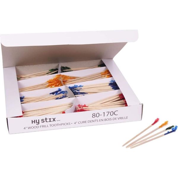 Hy Stix 4" Frill Appetizer Cocktail Toothpick 10x 1000 Pack