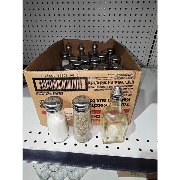 Bulk Lot of Assorted Commercial Grade Salt & Pepper Shakers & Soy Sauce / Vinegar Shakers