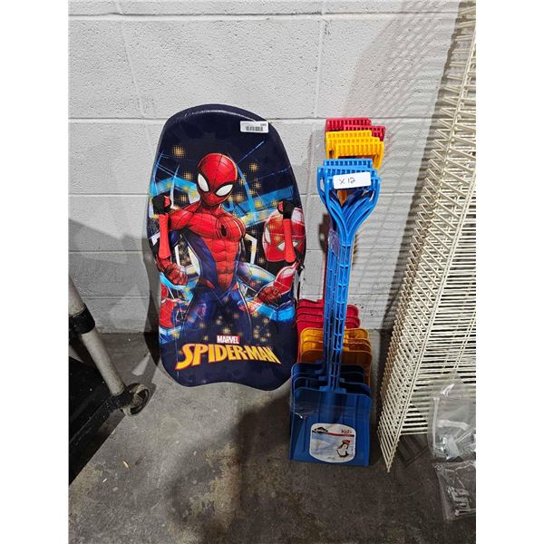 Lot of 12 Garant  Childrens Shovels & Spiderman Tobboggan