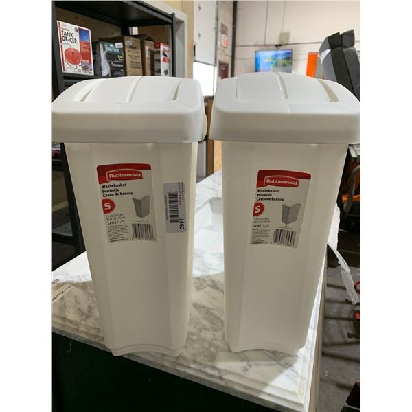 Lot of 2 rubbermaid waste baskets with lids