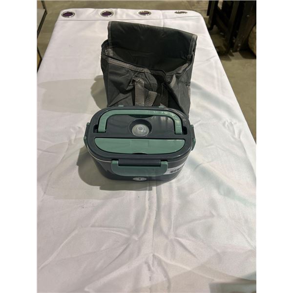 Electric self heating lunchbox with utensils and carrying bag
