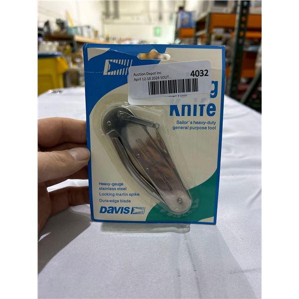 Davis stainless steel sailing knife with Marlin spike