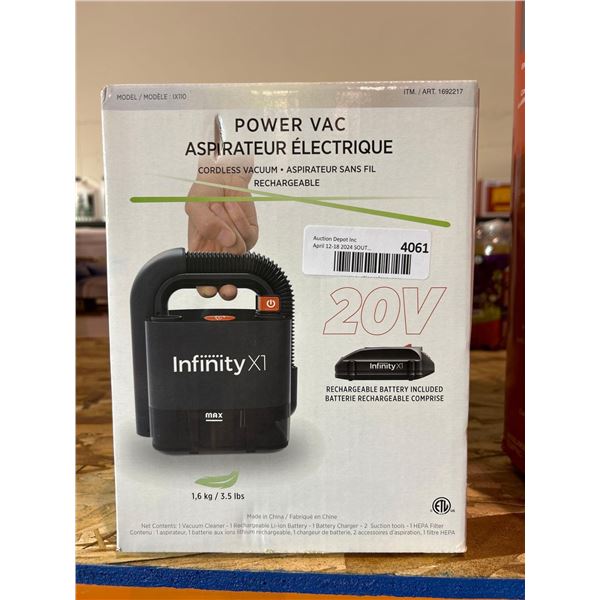 Infinity X1 portable cordless power vacuum