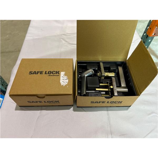 Safe Lock by Kwikset satin chrome passage door levers, lot of 2 sets of handles
