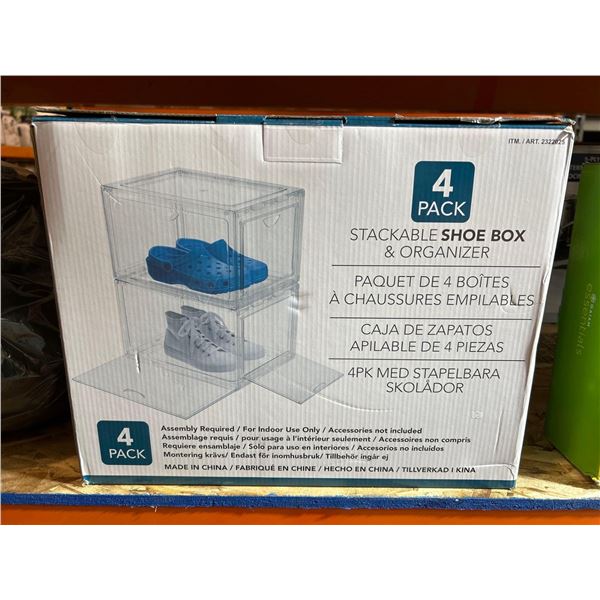 Stackable shoe box & organizer, pack of 4 boxes