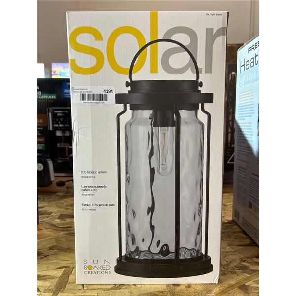 Solar powered vintage style LED table top lantern