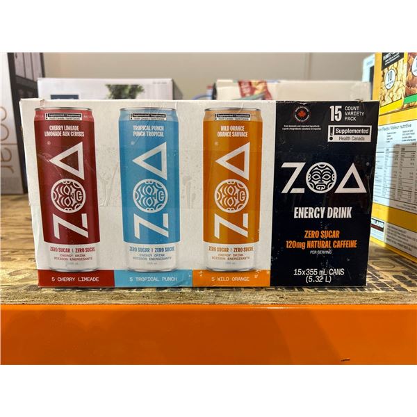 ZOA zero sugar energy drink variety pack 15x355ml