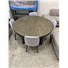 Image 1 : Solid wood round dining room table with 4 grey upholstered chairs