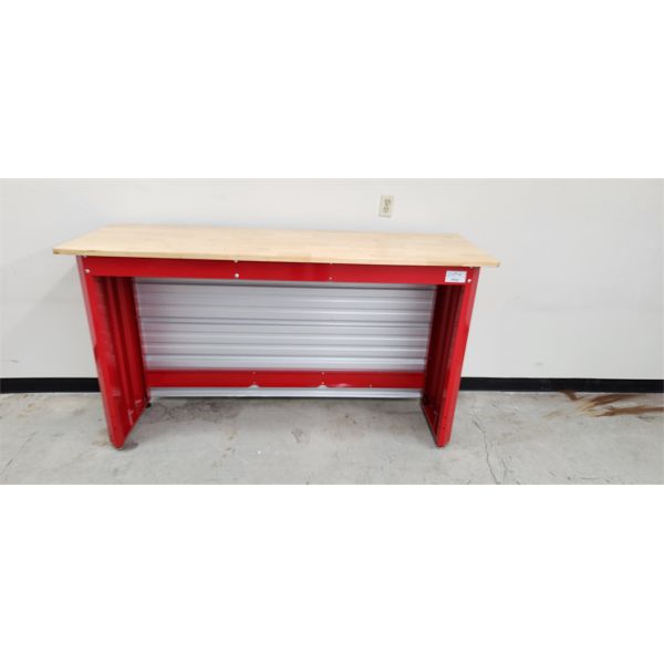 NO RESERVE Free-standing Bar / Bench, metal frame , wood top measures 6ft wide by 42 inches high