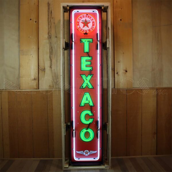 NO RESERVE TEXACO VERTICAL NEON SIGN IN STEEL CAN 