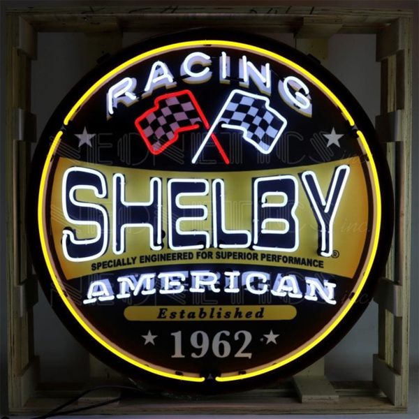 NO RESERVE SHELBY RACING ROUND NEON SIGN IN 36 INCH STEEL CAN 