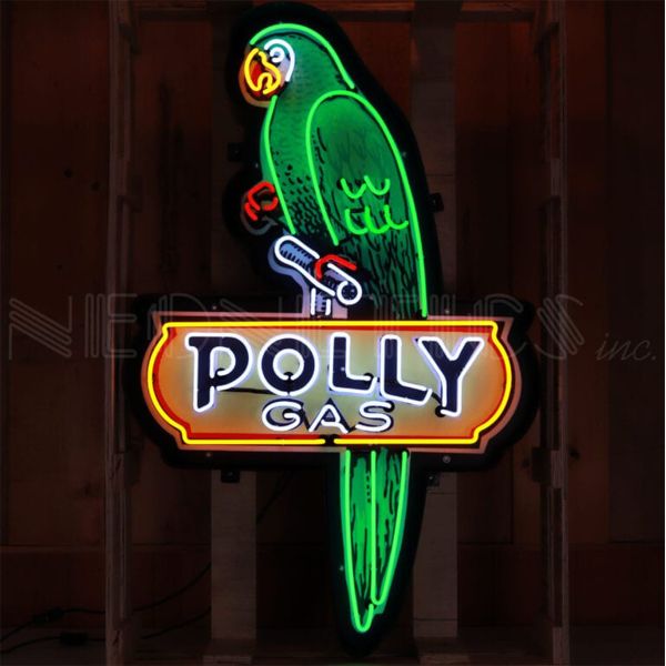 NO RESERVE POLLY GAS NEON SIGN IN SHAPED STEEL CAN 