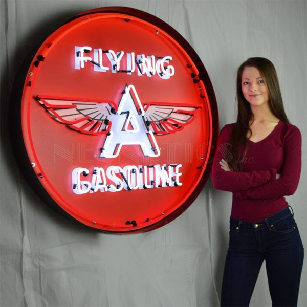 NO RESERVE FLYING A GASOLINE NEON SIGN IN 36" STEEL CAN