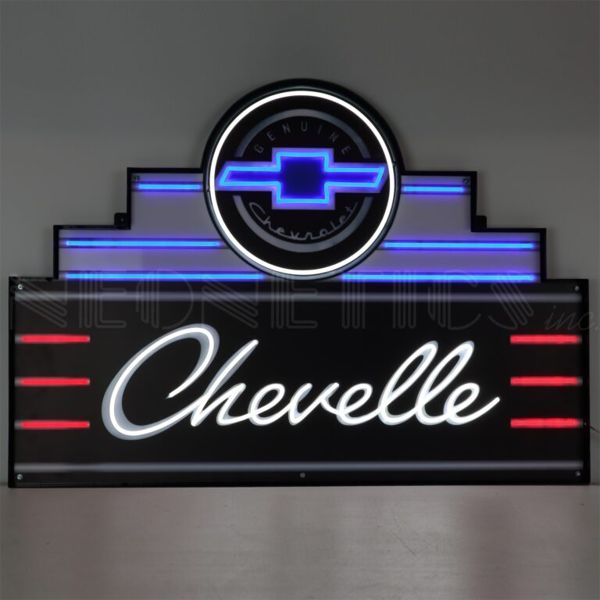 NO RESERVE ART DECO MARQUEE CHEVELLE LED FLEX-NEON SIGN IN STEEL CAN