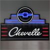 Image 1 : NO RESERVE ART DECO MARQUEE CHEVELLE LED FLEX-NEON SIGN IN STEEL CAN